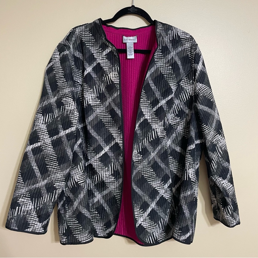 Catherines Reversible Jacket Open Front pink black and white‎ Plus Size 2X